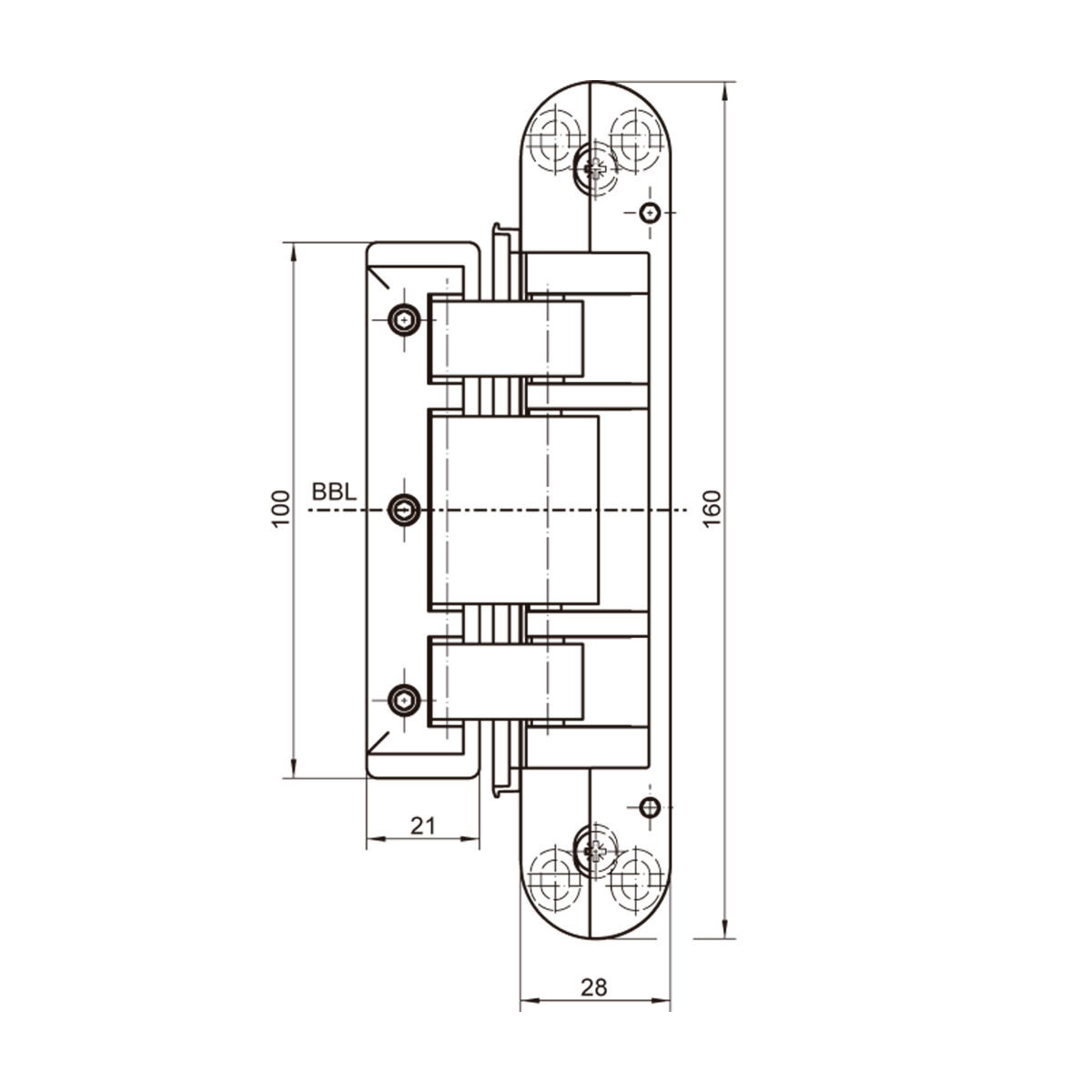 KIT TECTUS Glass: Bisagra para puerta de cristal, capacidad de carga 80 kg por par