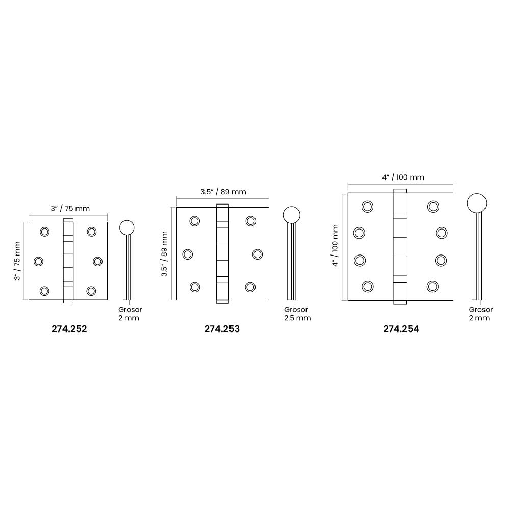 Bisagras de libro con baleros y perno fijo para puertas o muebles
