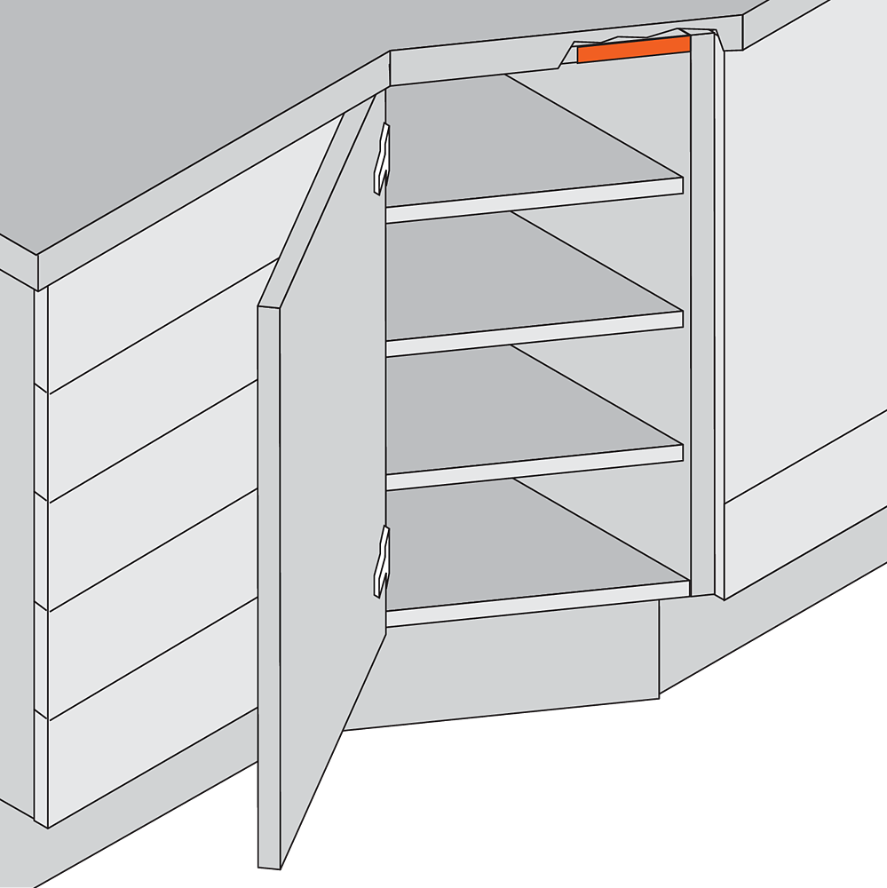 BLUMOTION para puertas, instalación en canto, en lado opuesto a las bisagras.