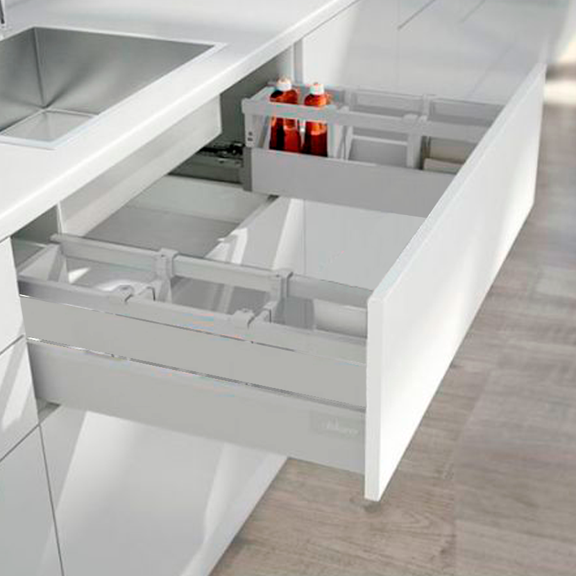 Cajón bajo fregadero TANDEMBOX antaro con galerías y costados decorativos, altura D, color gris