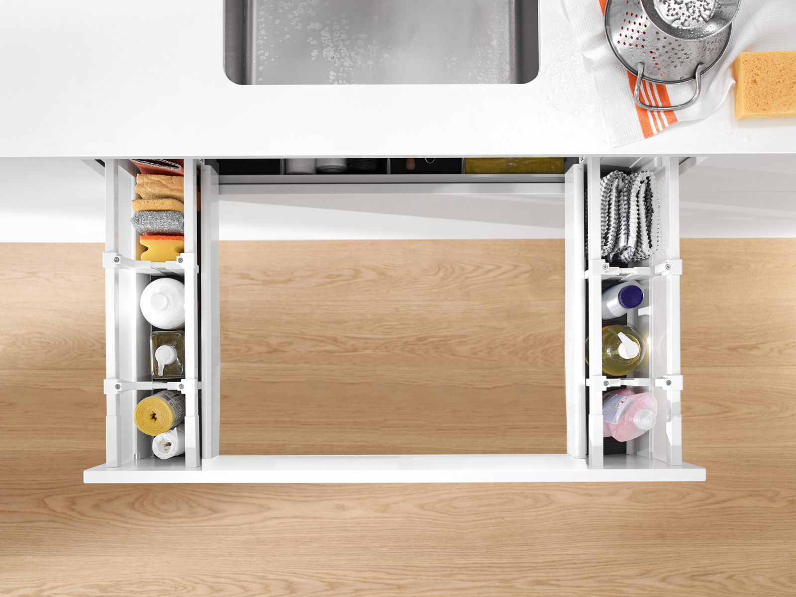 Cajón bajo fregadero TANDEMBOX antaro con galerías y costados decorativos, altura D, color blanco