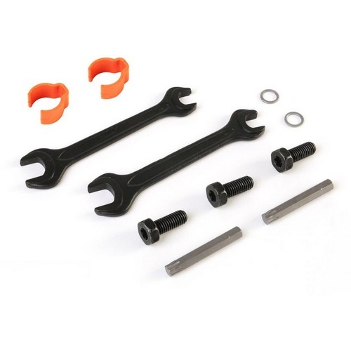 Herramientas para ECODRILL (puntas, tornillos y llaves de repuestos).