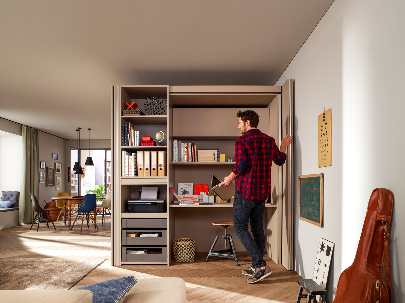 Sistema corredizo REVEGO DUO para puertas plegables e insertables, lado derecho