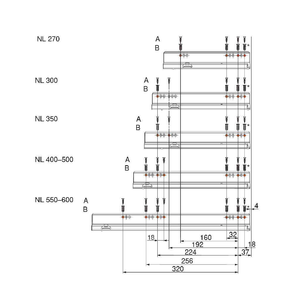 Correderas LEGRABOX BLUMOTION S extensión total, longitud 500 mm, 40kg