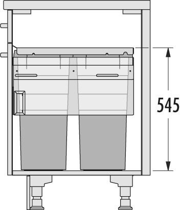 Bote basurero extraíble EURO CARGO-ST para gabinete de 450 mm, cap total 76 L/ 2 botes de 38 L