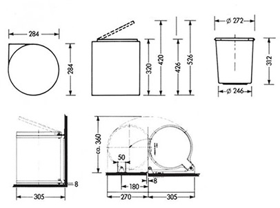 Bote basurero BIG BOX de 15 L, redondo Ø 284 mm, acero cromado, tapa café