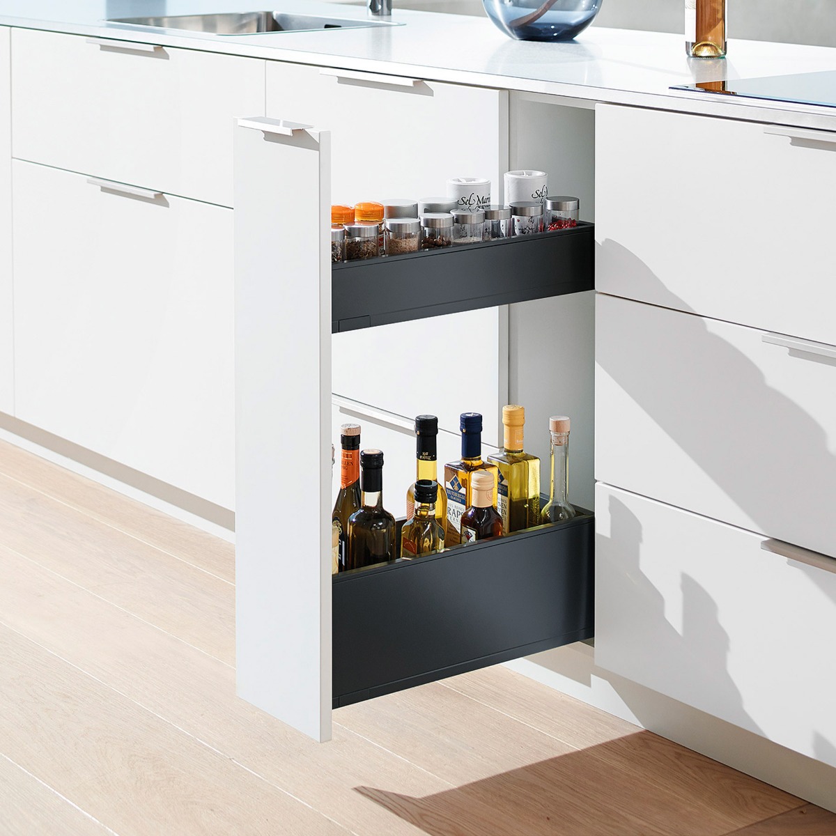 Botellero SPACE TWIN con correderas LEGRABOX, color negro carbón mate