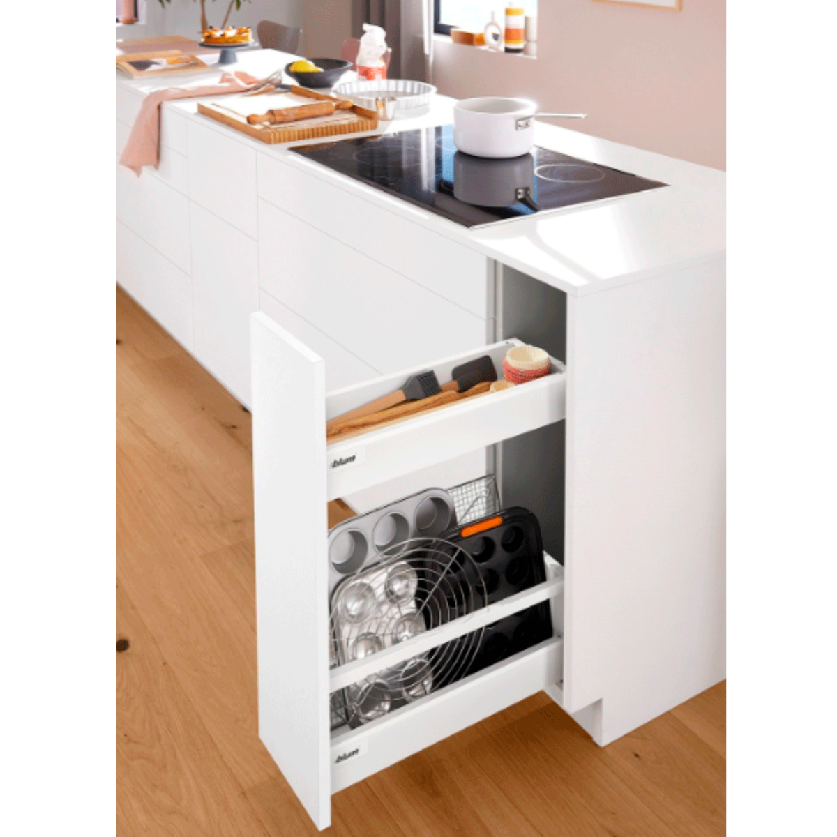 Botellero SPACE TWIN MERIVOBOX con galería, altura E (192 mm), color blanco seda mate
