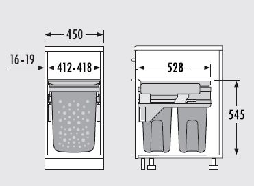Botes extraíbles LAUNDRY-CARRIER para lavandería, para gabinete de 450 mm