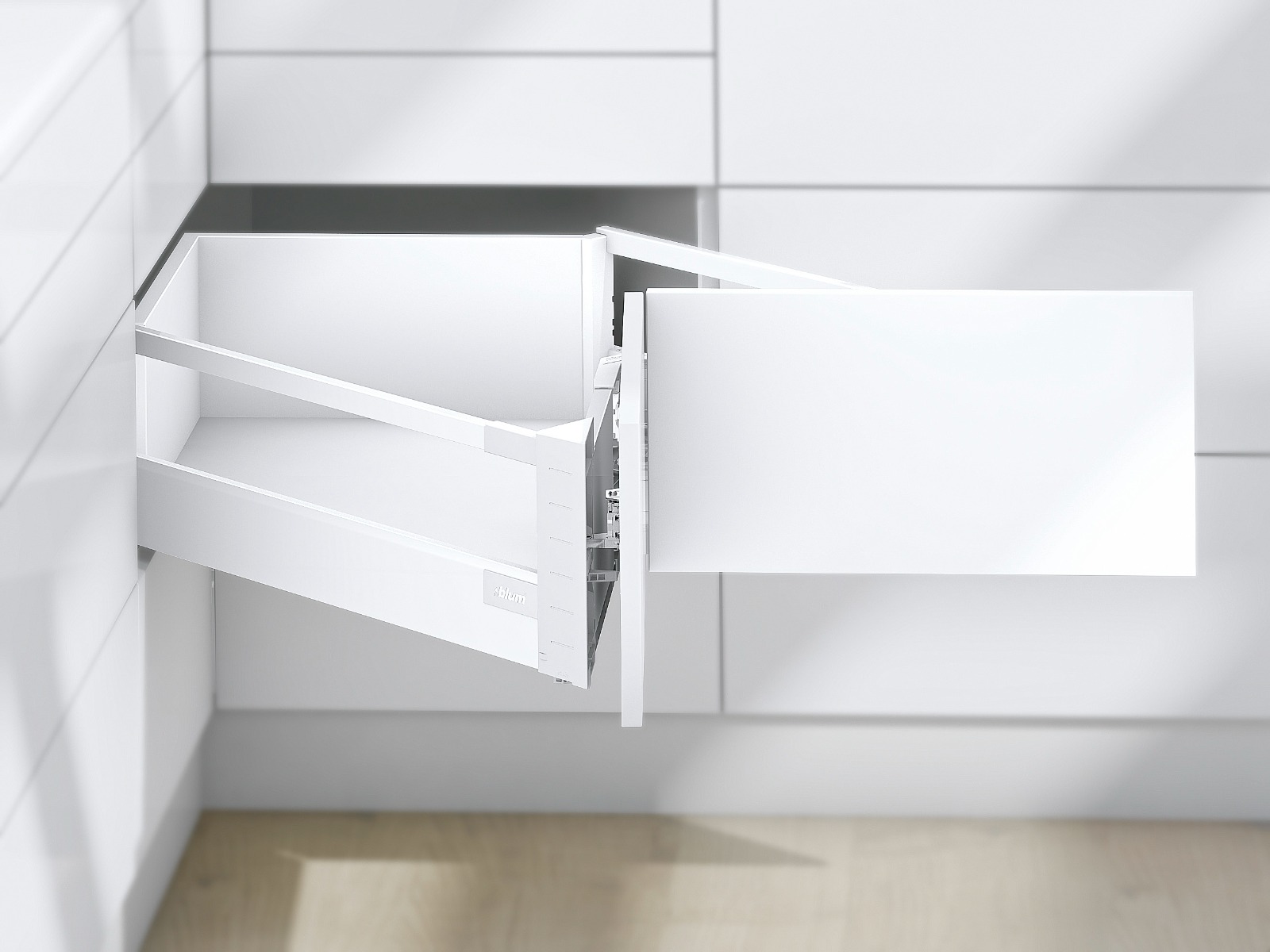 SPACE CORNER TANDEMBOX antaro con SYNCROMOTION, altura D, color blanco seda