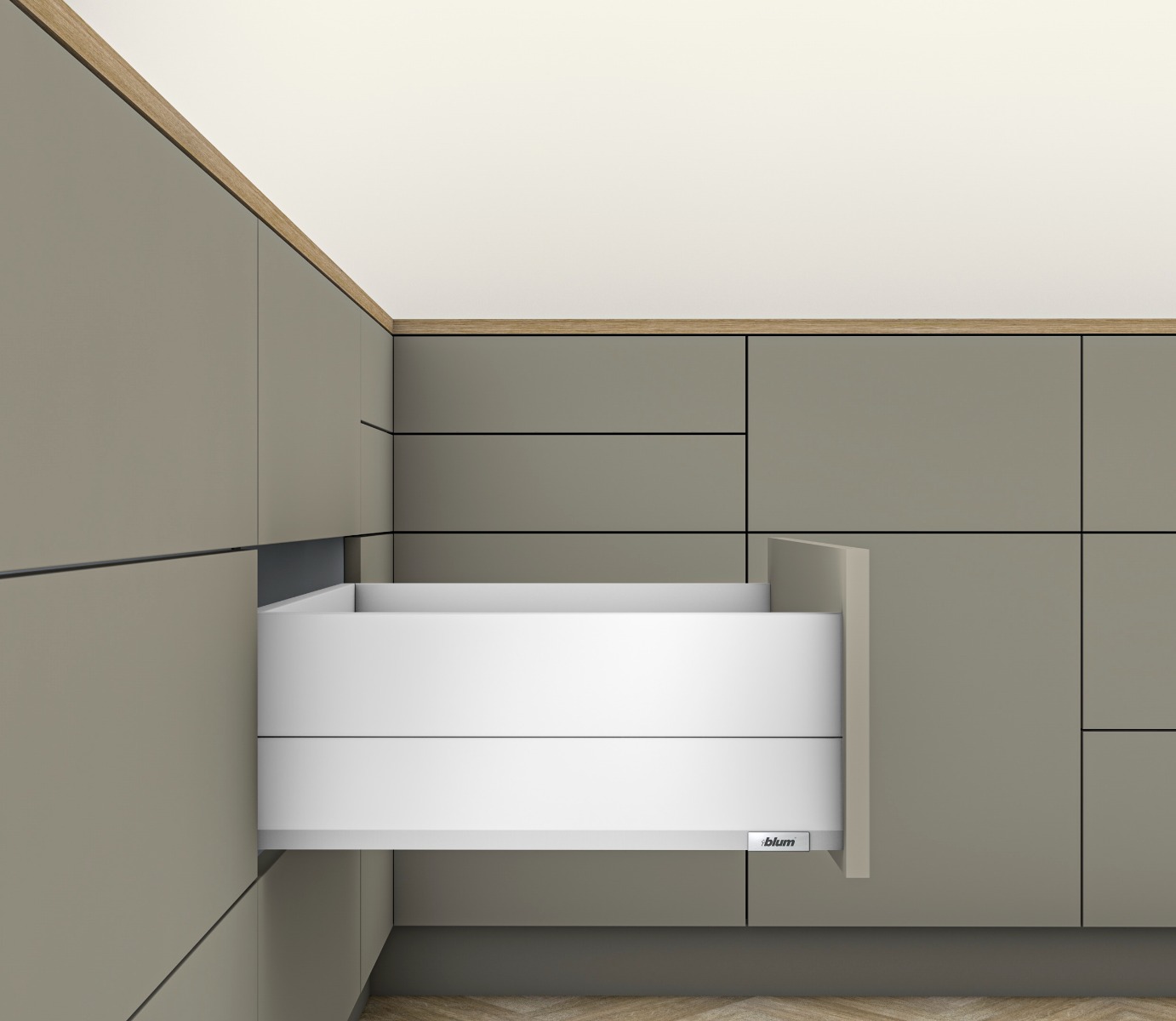 Cajón MERIVOBOX BOXCAP altura E (192 mm), color blanco seda mate