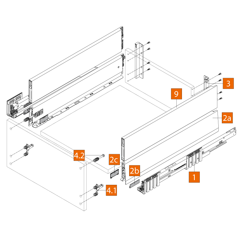 Cajón MERIVOBOX BOXCAP altura E (192 mm), color gris indium mate