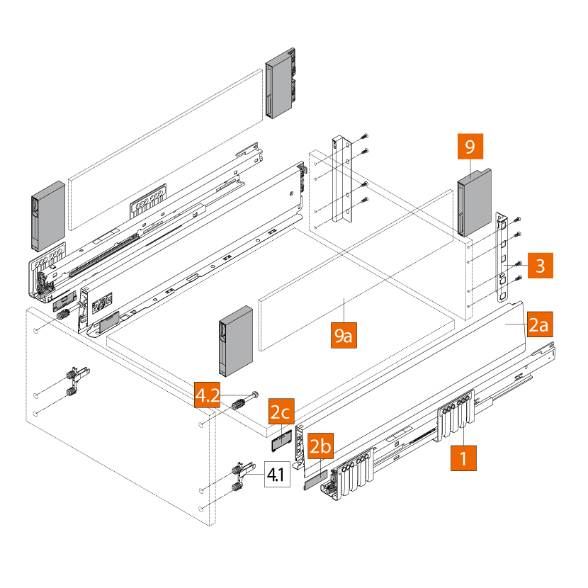 Kit Cajón MERIVOBOX BOXCOVER altura E (192 mm), color gris orión mate 