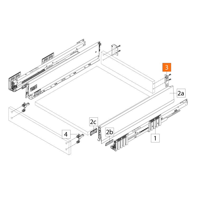 Juego de brackets posteriores para cajón MERIVOBOX, altura M, blanco seda
