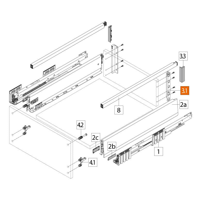 Juego de brackets posteriores para cajón MERIVOBOX, altura E, gris indium mate