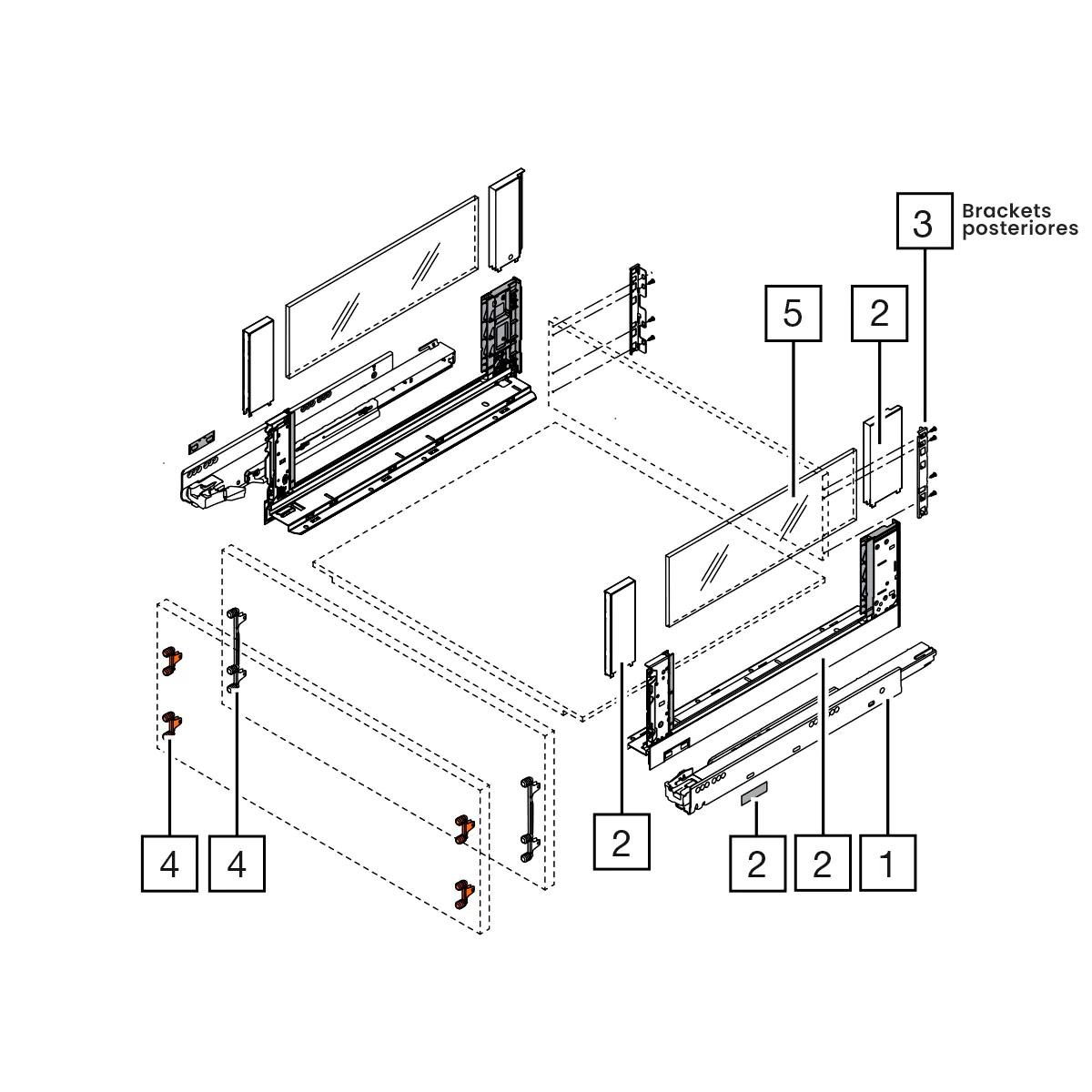 Brackets posteriores LEGRABOX, altura C, negro carbón mate
