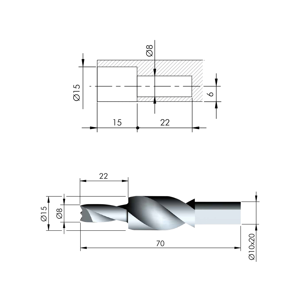 Broca derecha para soportes de entrepaño KINTAI y SPRING 