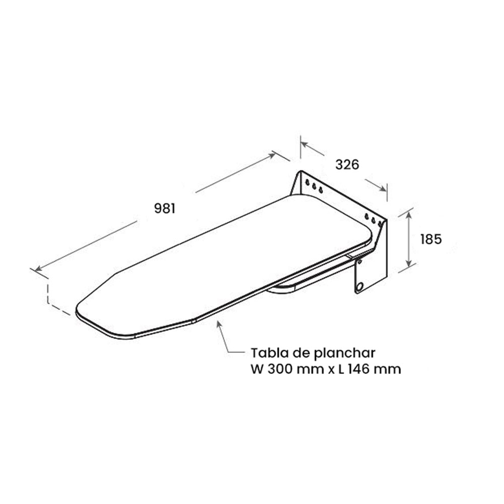 Burro de planchar extensible ASINO para profundidad de 326 mm, extensión 981 mm