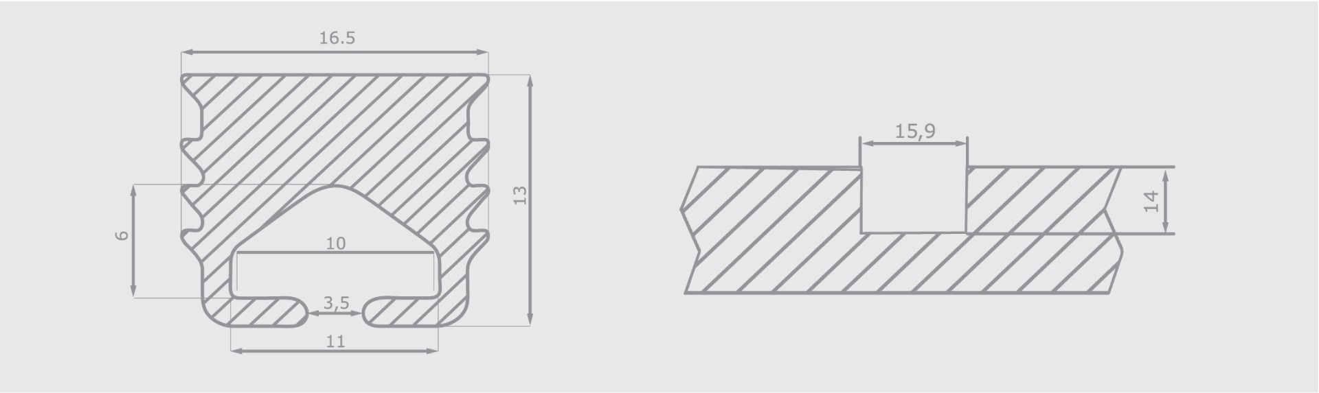 Perfil difusor FLEX MIRÓ para tira LED C-136 de 16.5 x 13.2 mm, rollo de 25 m