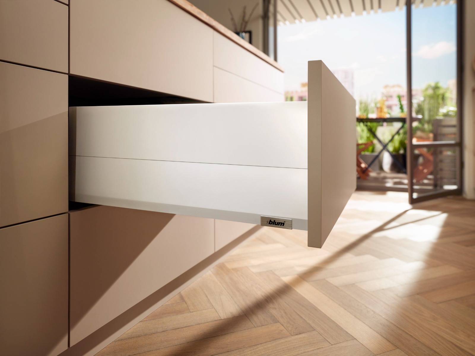 Cajón MERIVOBOX BOXCAP altura E (192 mm), color blanco seda mate