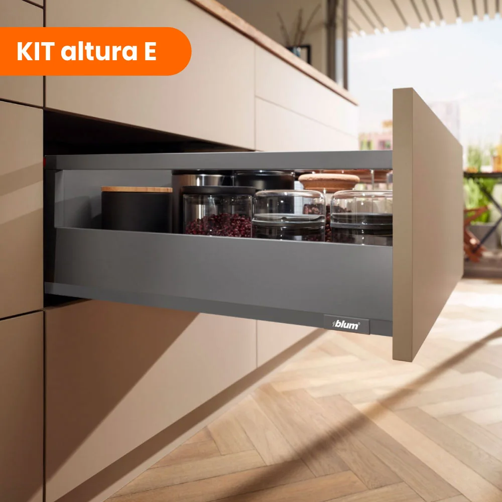 Kit Cajón MERIVOBOX altura E con galería (192 mm), color gris orión mate