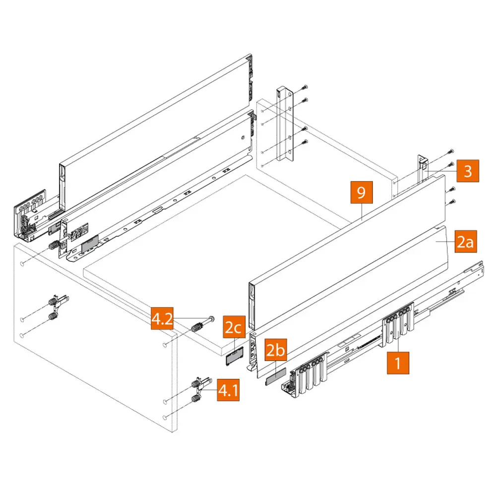 Kit Cajón MERIVOBOX BOXCAP altura E (192 mm), color gris orión mate