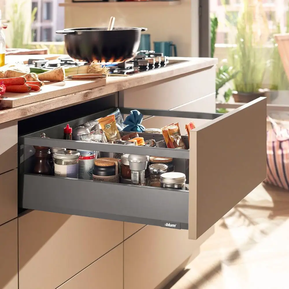 Kit Cajón MERIVOBOX altura E con galería (192 mm), color gris orión mate