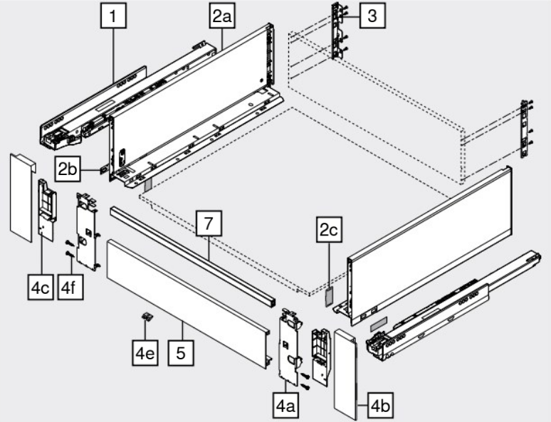 Cajón interno LEGRABOX pure altura C con galería frontal, color negro carbón mate