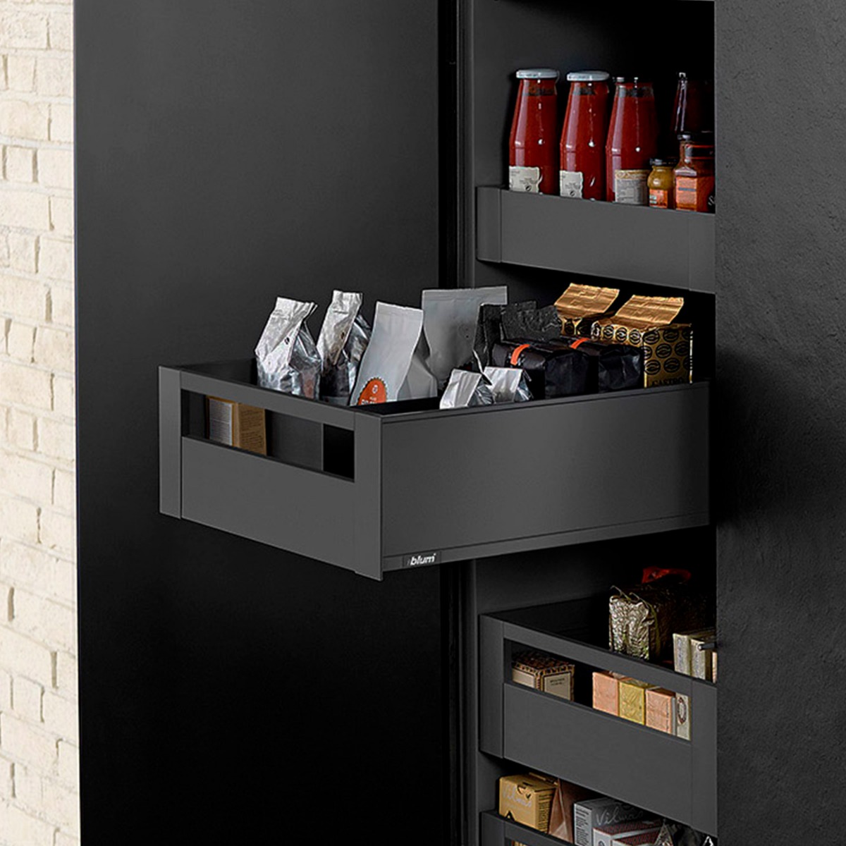 Cajón interno LEGRABOX pure altura C con galería frontal, color negro carbón mate