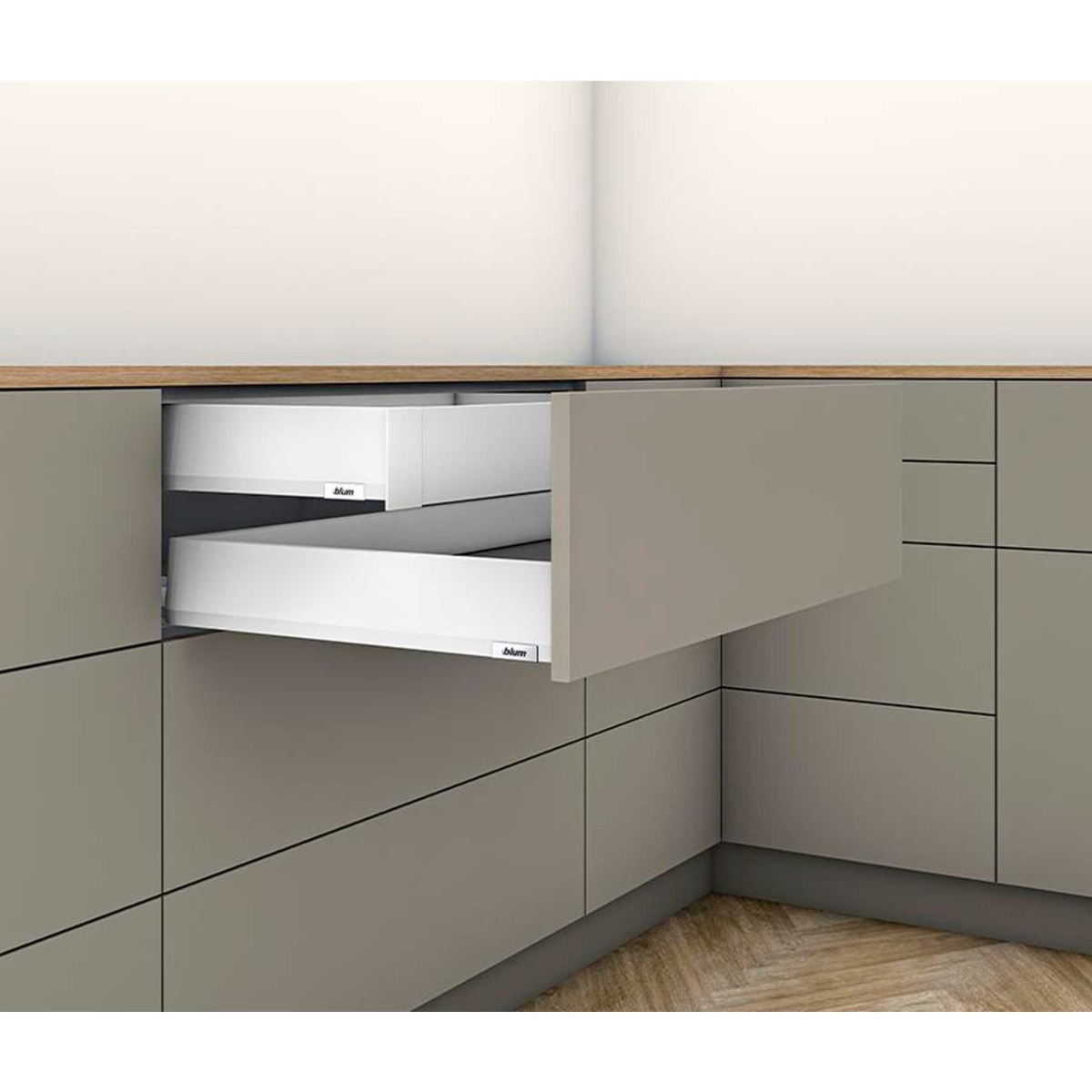 Cajón interior MERIVOBOX altura M (91 mm), color blanco seda mate