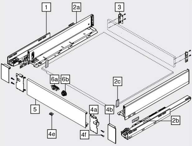 Pieza delantera LEGRABOX, Altura C y F con elemento de diseño, longitud 1043mm, negro carbón mate