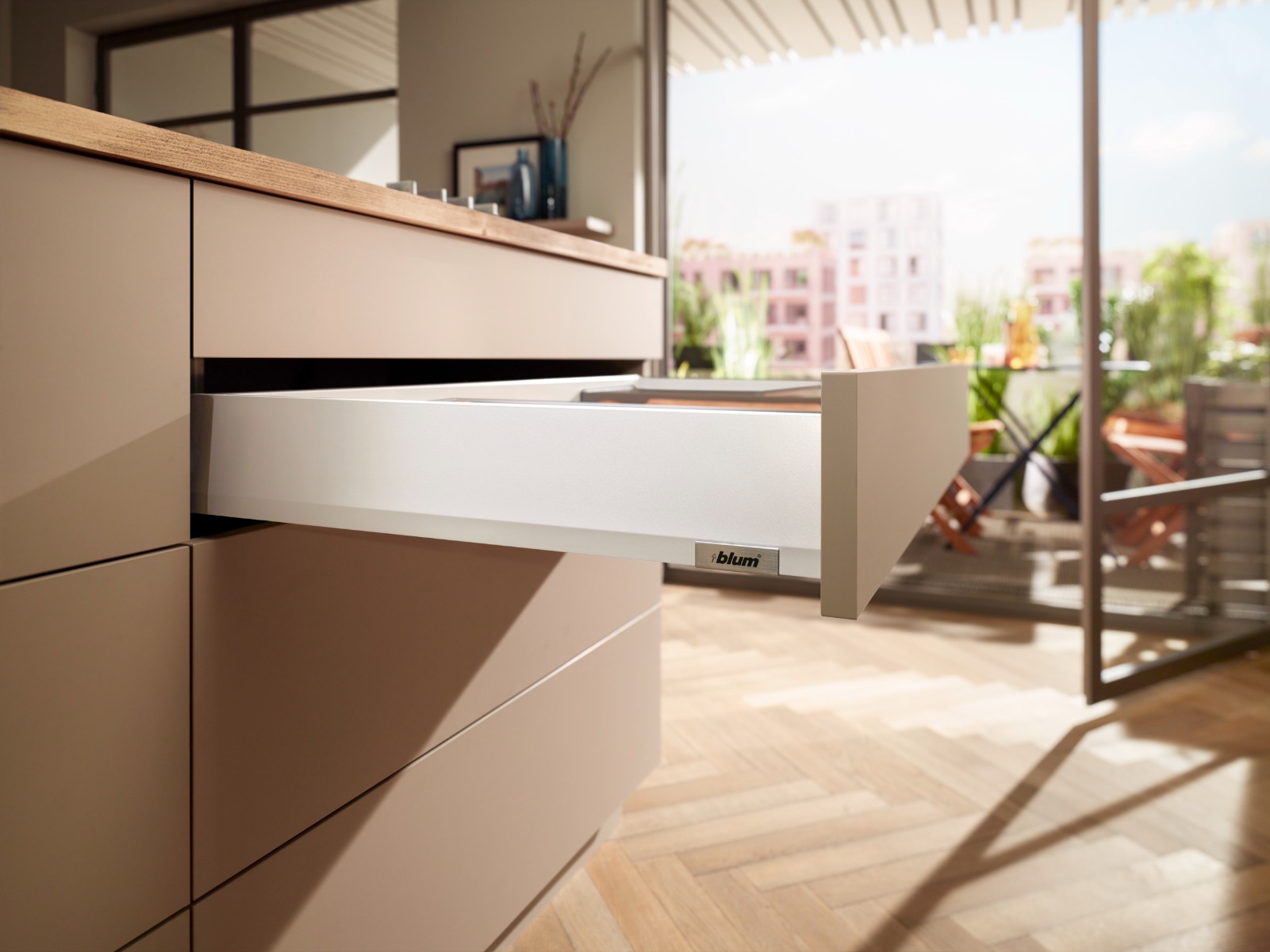 Juego de costados MERIVOBOX, altura M (91 mm), longitud 400 mm, blanco seda