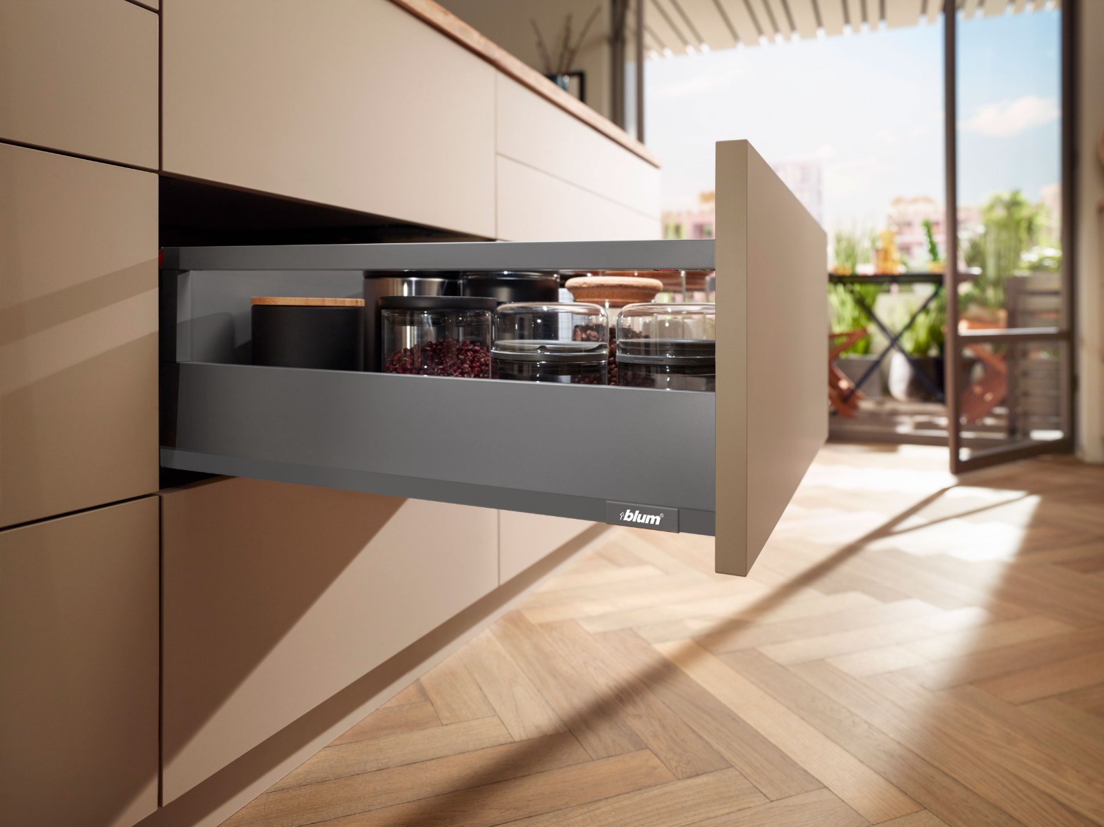 Cajón MERIVOBOX con galería altura E (192 mm) longitud 400 mm, color gris orión mate