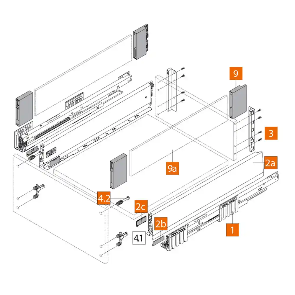 Medidas MERIVBOX cajón altura E BOXCOVER Blum