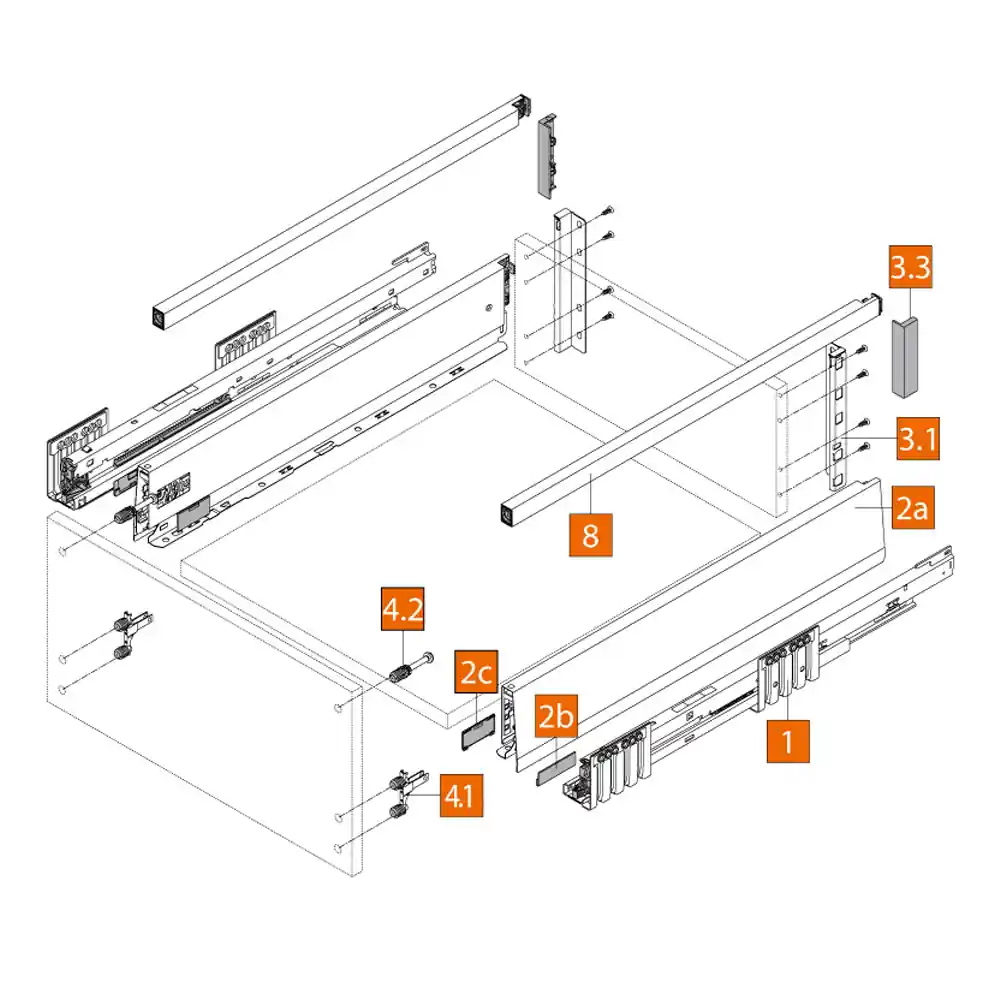 Medidas MERIVOBOX cajón altura E con Galerías, blanco seda mate