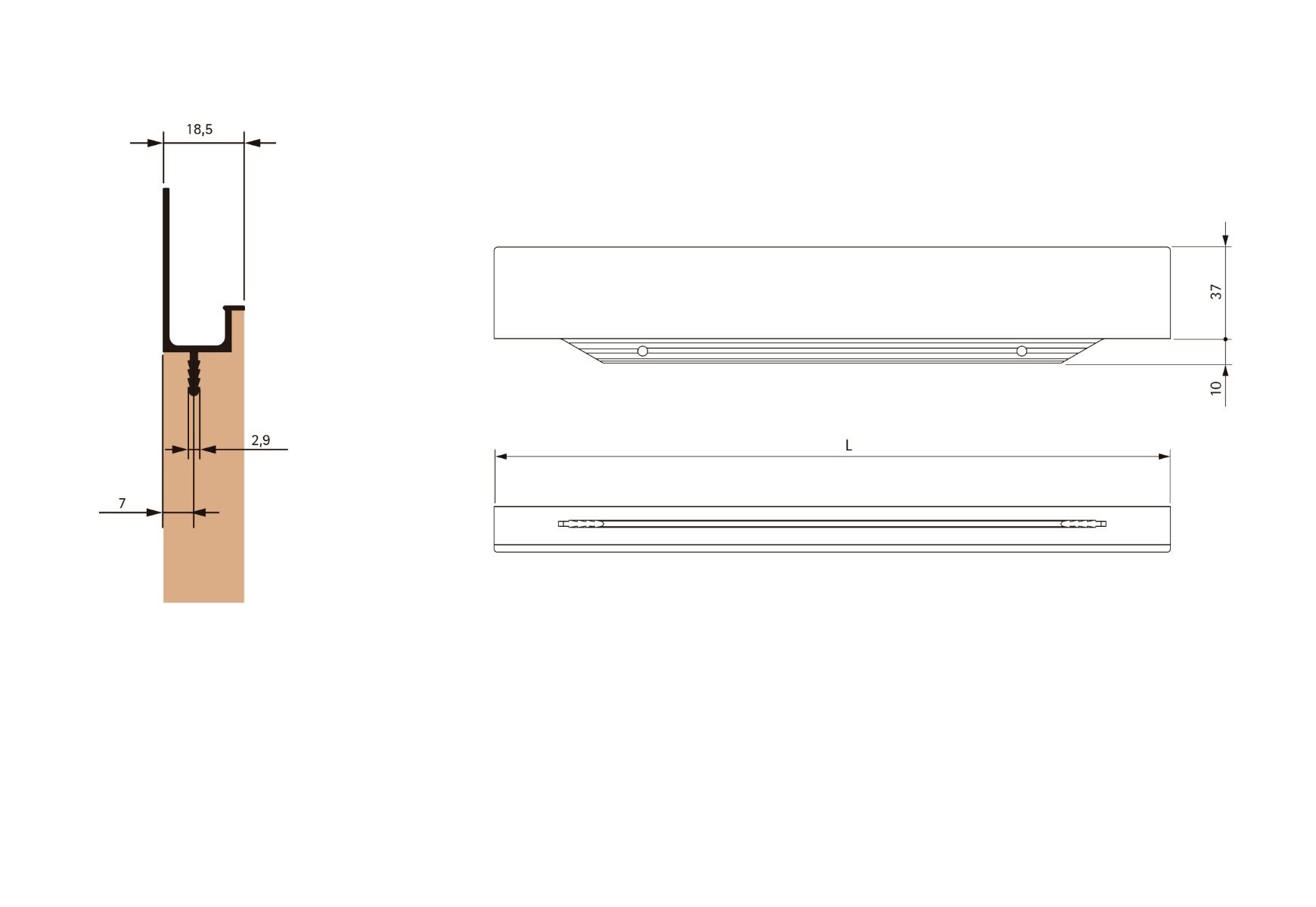 Jaladera de perfil CALLIOPE para corte