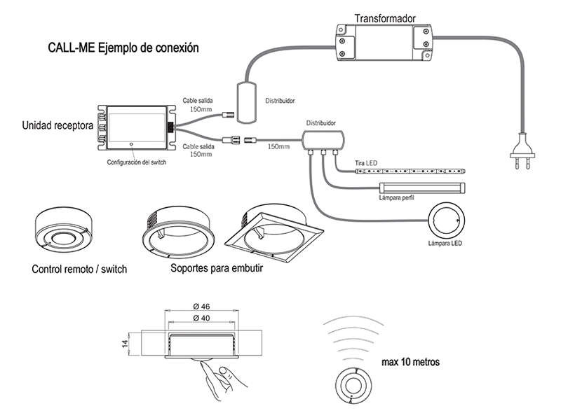 Switch inalámbrico CALL ME de acabado gris metálico para sistemas de iluminación M12 Domus Line