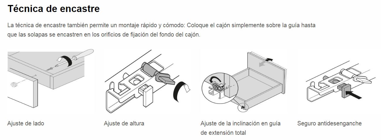 Corredera TANDEM BLUMOTION, con acoplamiento integrado para cajón de madera, extensión parcial