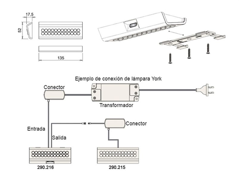 Lámpara para gabinetes altos York de luz natural | M12