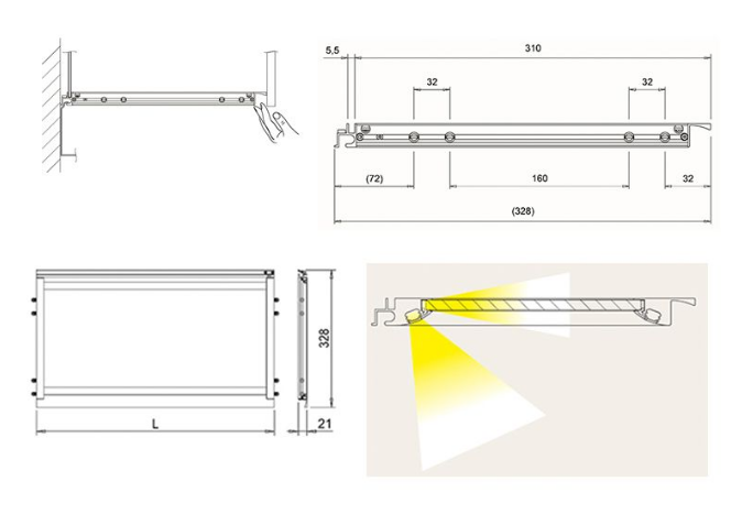 Lámpara para entrepaño NEBULA con touchled, para mueble de 600 mm, luz natural | M12