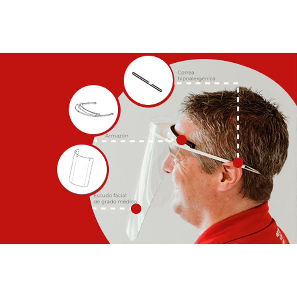 Careta de protección de grado Médico, medidas 27.94 X 24 cm, material policarbonato
