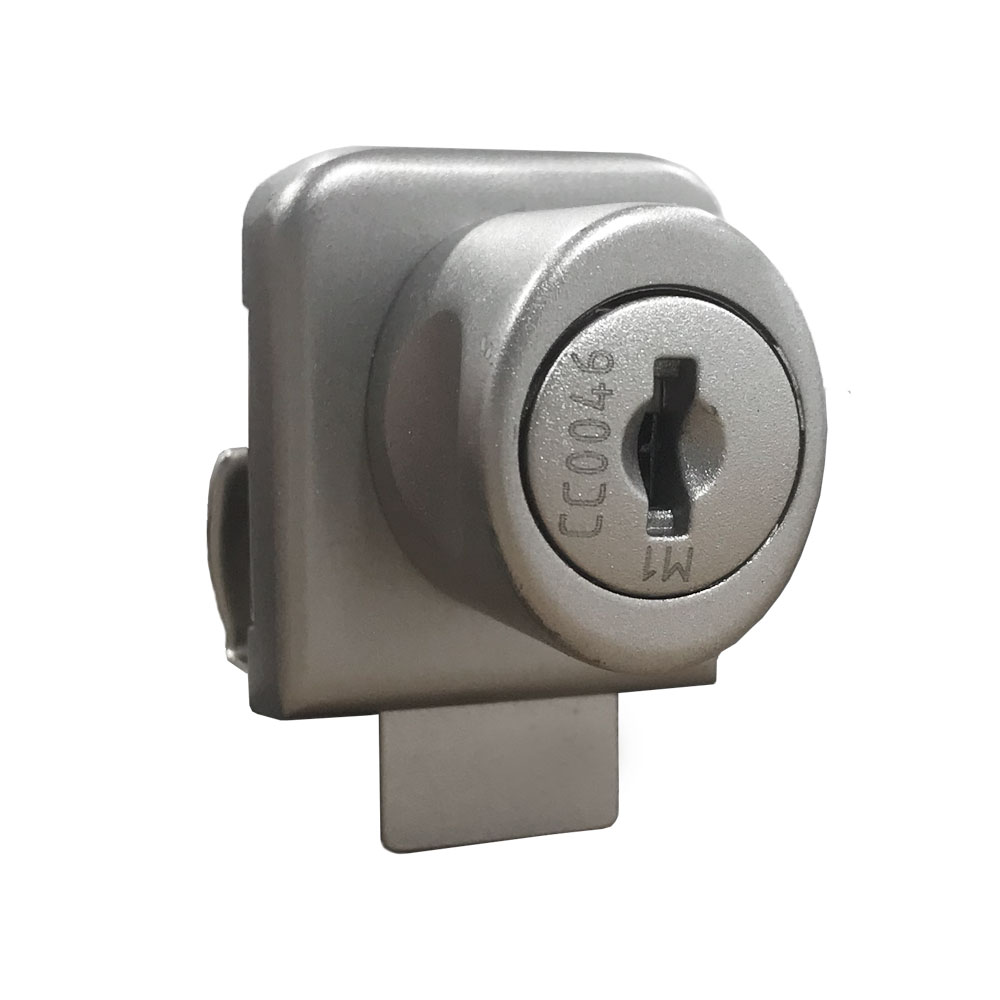 Cerradura para 1 puerta de cristal, sin perforar, acabado aluminio