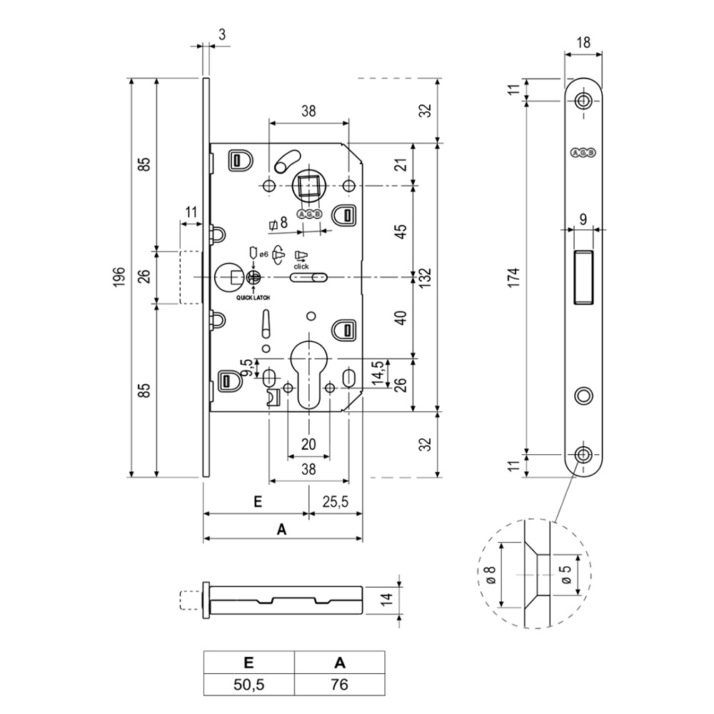 Set de manija NEW YORK y cerradura POLARIS para puerta de recámara, acabado inox mate