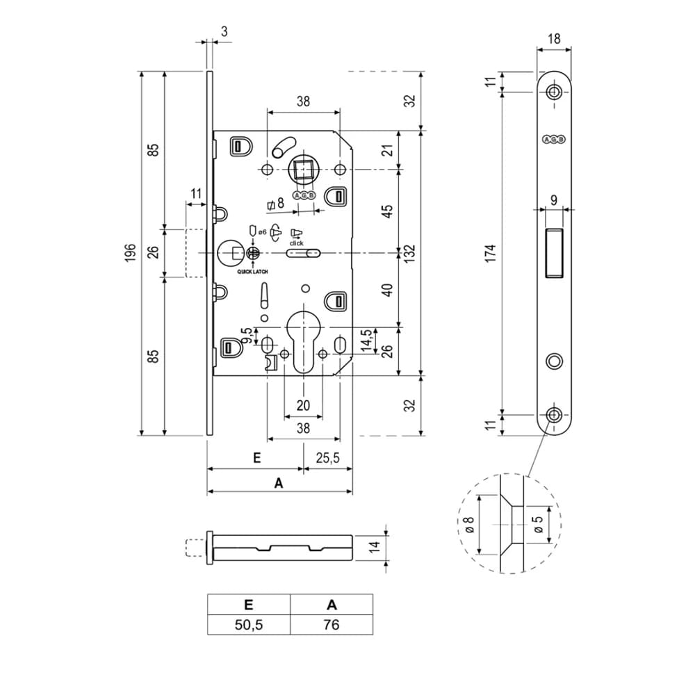 Set de manijas AMSTERDAM para recámara, acabado acero inox