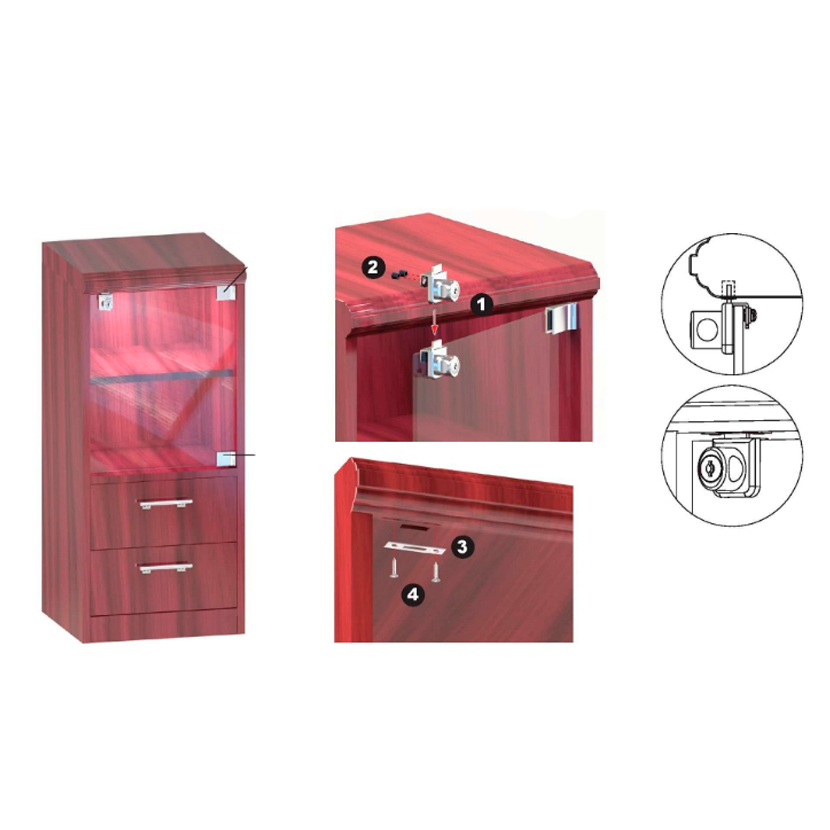 Cerradura para 1 puerta de cristal, sin perforar, acabado aluminio