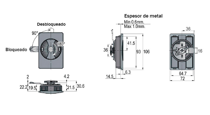 Cerradura para mueble metálico con indicador, pestillo CURVO, acabado negro
