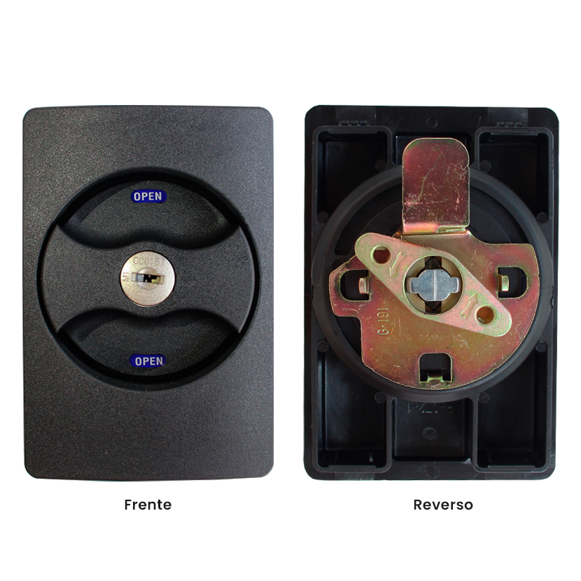 Cerradura para mueble metálico con indicador, pestillo CURVO, acabado negro