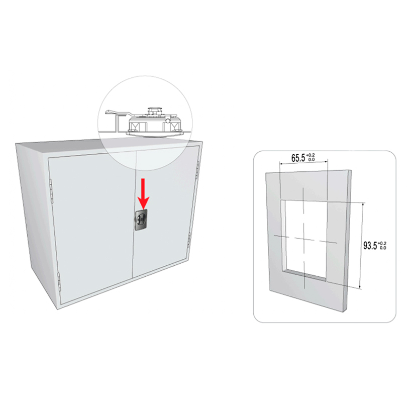 Cerradura para mueble metálico con indicador, pestillo CURVO, acabado negro