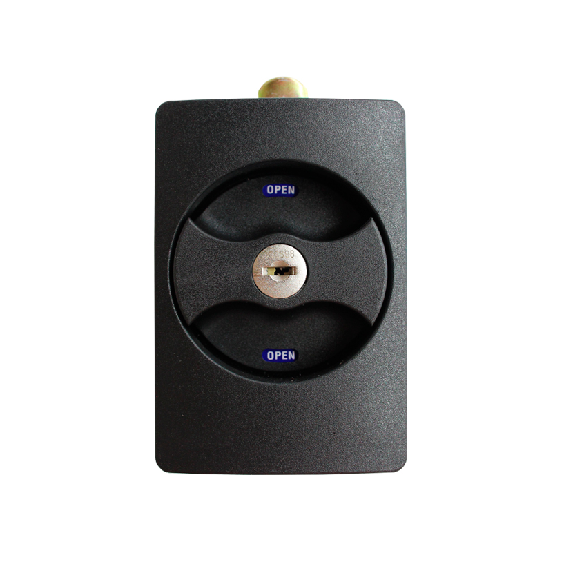 Cerradura para mueble metálico con indicador, pestillo RECTO, acabado negro