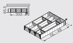 Organizador cubertero Orga-LINE para cajón TANDEM, con ancho mínimo 302 mm